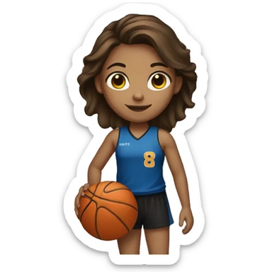 Girl with brown hair holding basketball sticker