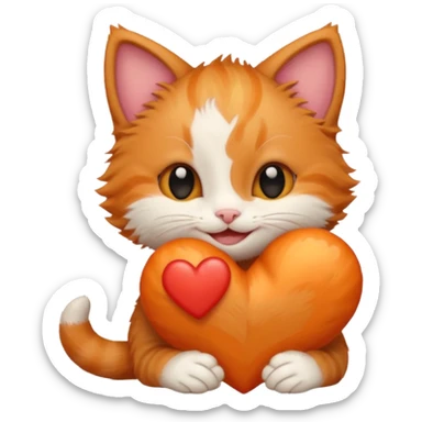 The ginger kitten is hugging a heart, very happy and smiling. sticker