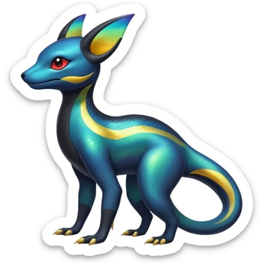 Colorful Iridescent Exotic Salandit-Aurorus-Umbreon-Fakémon-hybrid-creature (full body)  sticker
