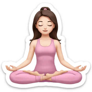Brunette, Long hair, white skinne, light pink closets, closed eye girl in make yoga sticker