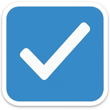 a blue square with a check with withe sticker