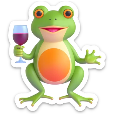 cartoon frog with a wine glass sticker