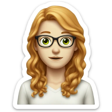 pale white redhead with long hair, glasses, green eyes sticker