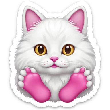 white cat fluffy paw, from the bottom, vivid pink toe beans, cute sticker