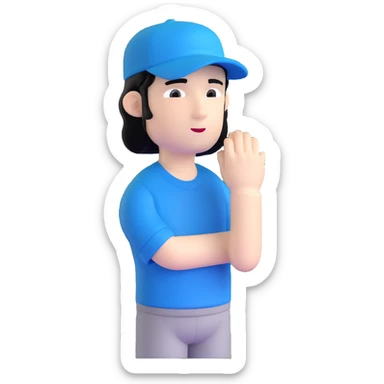 man with black hair and white skin wearing a blue cap hat sticker