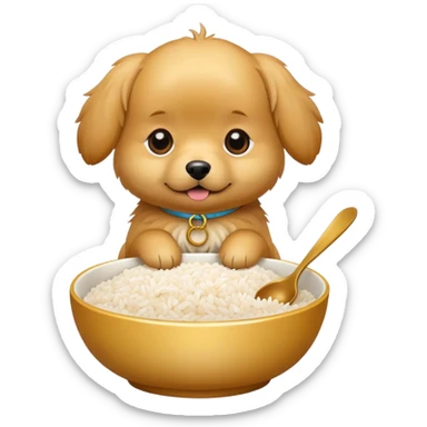 A little Golden dog eating a bowl of rice sticker