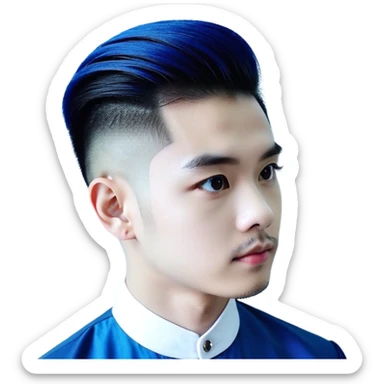 Nam 15 tuổi, da trắng, tóc under cut màu xanh lá cây vuốt ngược ra sau, mắt đen, áo khoác da màu cam , bên trong mặc áo cộc tay màu trắng, đeo khuyên tai màu bạc, mặt ngầu sticker