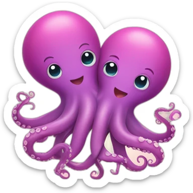 two in love octopus hugging one each other with little hearts flying around sticker