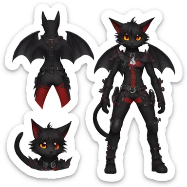 Anthro cool edgy cute black punk red fantasy nargacuga-bat-cat-Fakemon collar harness full body sticker