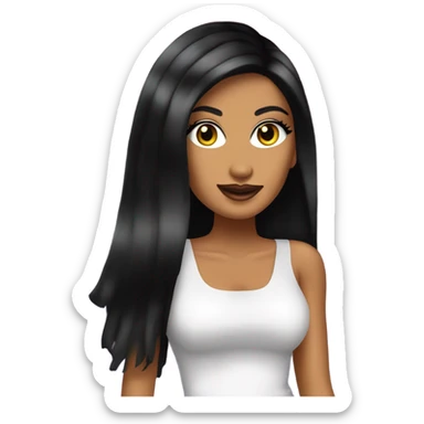 Tanned woman with long black hair, dressed in y2k Paris Hilton hair, makeup, and neon attire sticker