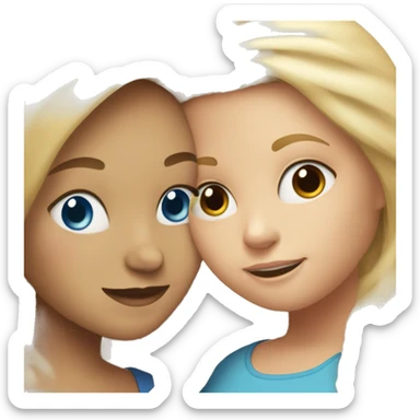Mother with blonde hair blue eyes, hugging daughter with brown hair hazel eyes sticker