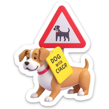 subtle icon of a dog with a warning sign, for 'Don't screw the pooch' sticker