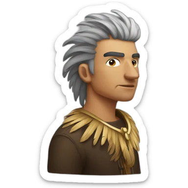 man with feathers for hair and a small beak sticker