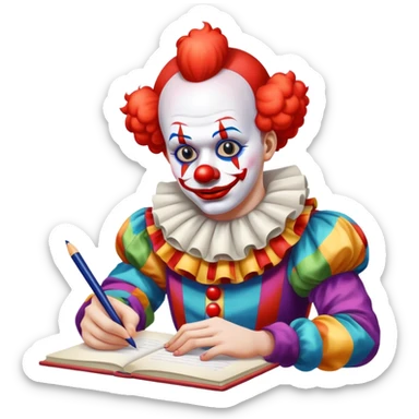 a clown writing essay sticker