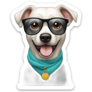 A dog wearing swag glasses with bhide  sticker