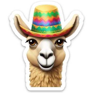 a colorful smiling llama with a colorful Mexico hat  sticker