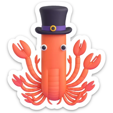 shrimp wearing a top hat, memoji style sticker