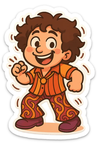 Make Shimmy Jimmy jiggle side to side, as if dancing, keep cartoon style and energetic expression, lively movement emphasized in chibi stickers style. sticker