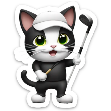 Black and white cat playing golf sticker