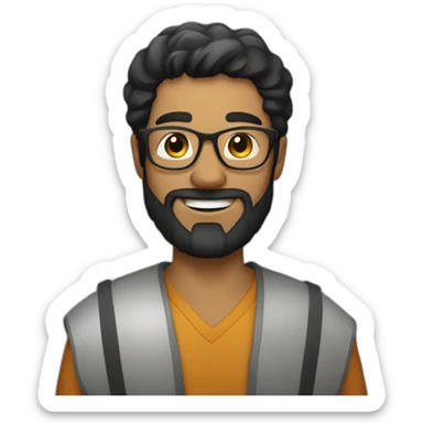 Happy men with glass, beard, black hair, showing hai sticker