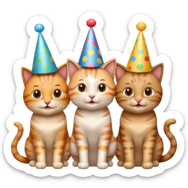  3 happy cats wearing party hats sticker