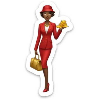 Posh-woman-with-red-suit-offering-goldbar sticker