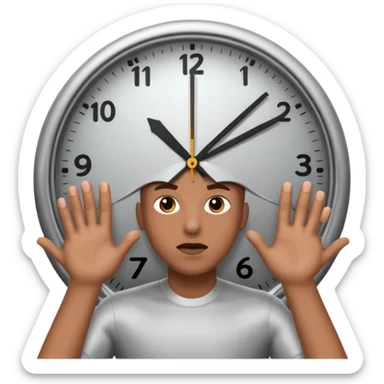 A person being pulled in two opposite directions by clocks sticker