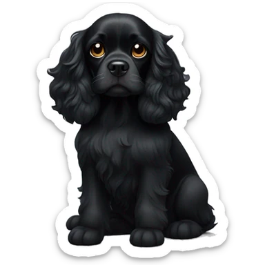 Small completely black king spaniel with black fur on his whole face and white fur on chest sticker