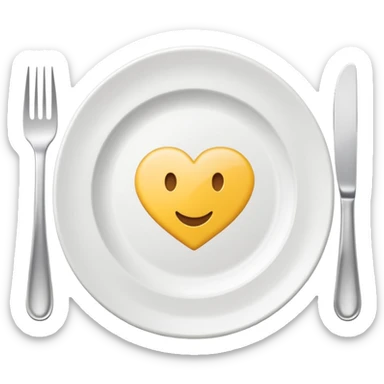 A clean and simple emoji-style icon: A round dinner plate with fork and knife on each side, symbolizing team meal. Minimal details, flat bright colors, emoji-like design. sticker