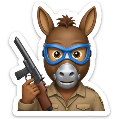 Donkey with gun and a mask sticker