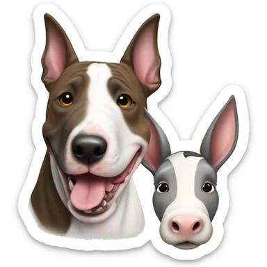brindle english bull terrier with a donkey sticker