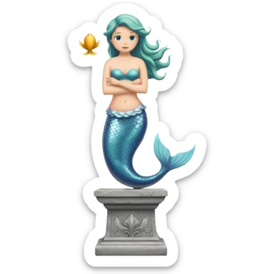 Make a mermaid statue all gray, like of stone and on a pedistal sticker