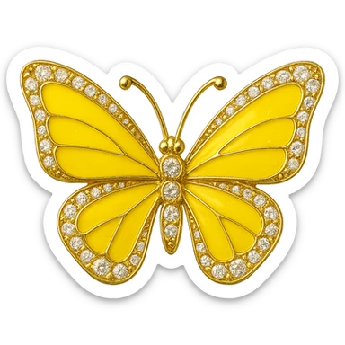 single lemon yellow butterfly with bright yellow enamel and sparkling gems sticker