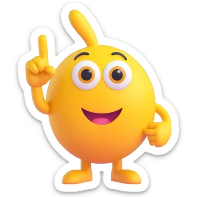 A yellow round emoji character with big eyes and a confident smile, clearly pointing both index fingers at itself. Strong “ME!” expression. Bold cartoon style, isolated on white sticker