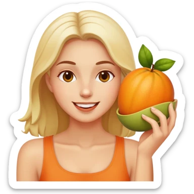 person enjoying healthy fruits with a blissful expression sticker