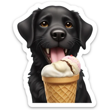 Black fur Dog eating ice cream sticker