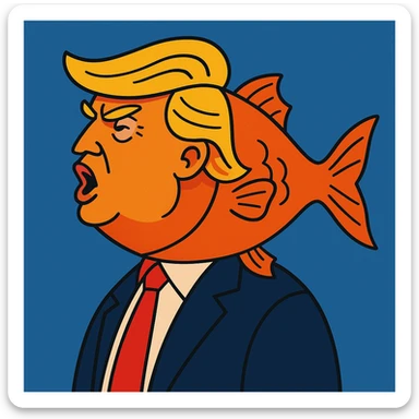 Donald Trump morphing into a fish, vibrant toon style sticker