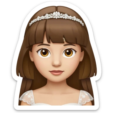 close-up bride emoji with light skin, hazel eyes, brunette straight hair with bangs sticker