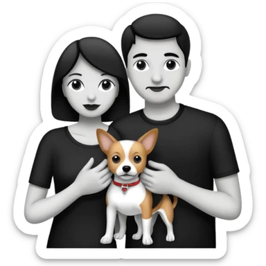 Pareja hombre y mujer, y con dos perritos pincher en sus brazos, puedes hacerlo en blanco y negro  sticker