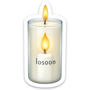 A white candle in glass with an inscription sticker