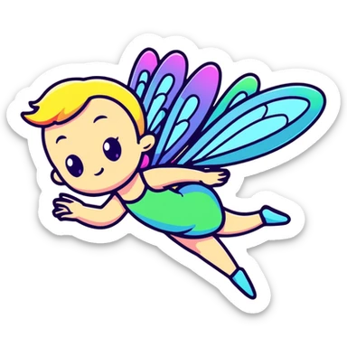 Iridescent fairy flying twinkle rainbow neon sticker