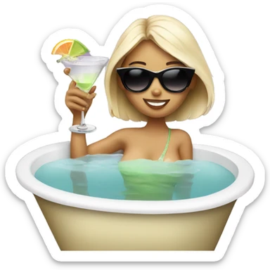 girl in bath drinking martini with sunglasses sticker