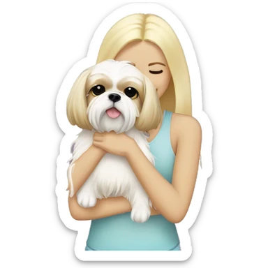 blonde girl with cream shih tzu hugging sticker