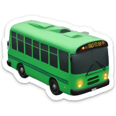 Green bus waits before the stop sign sticker