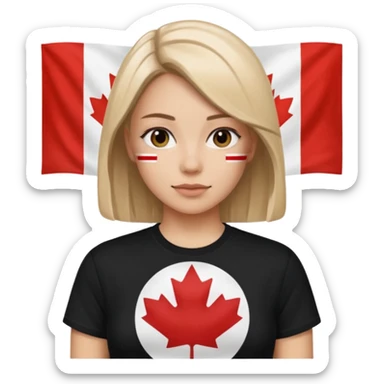 Isolated, realistic womens black tshirt, with Canadian flag graphic print sticker