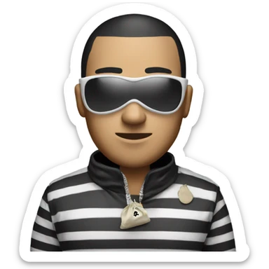 Guy with ski mask white and black striped shirt with moneybag sticker