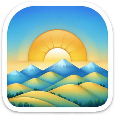 sun peeking above hills, early morning light, blue and yellow gradient sky sticker