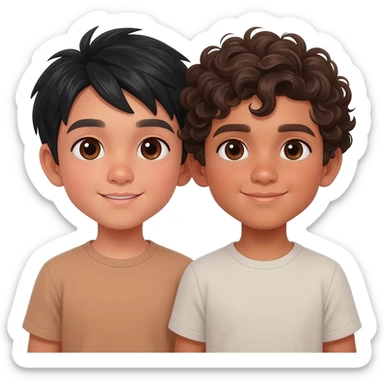 2 boys in love. One Asian a light tan with black hair and one Mexican with curly brown hair light tan skin. Both dark brown eyes sticker