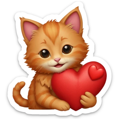 The ginger kitten is hugging a heart, very happy and smiling. sticker