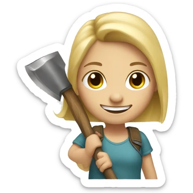 smiling girl with blonde hair and axe in hand sticker